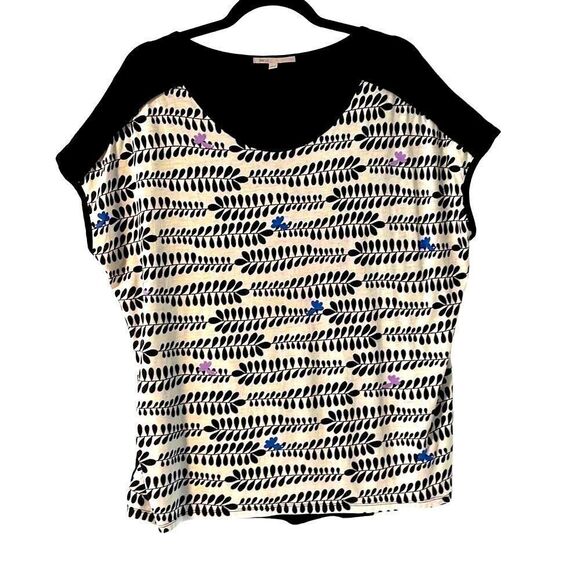 GAP bird and vine print front solid back cap sleeve tee or shell size L - Picture 1 of 8